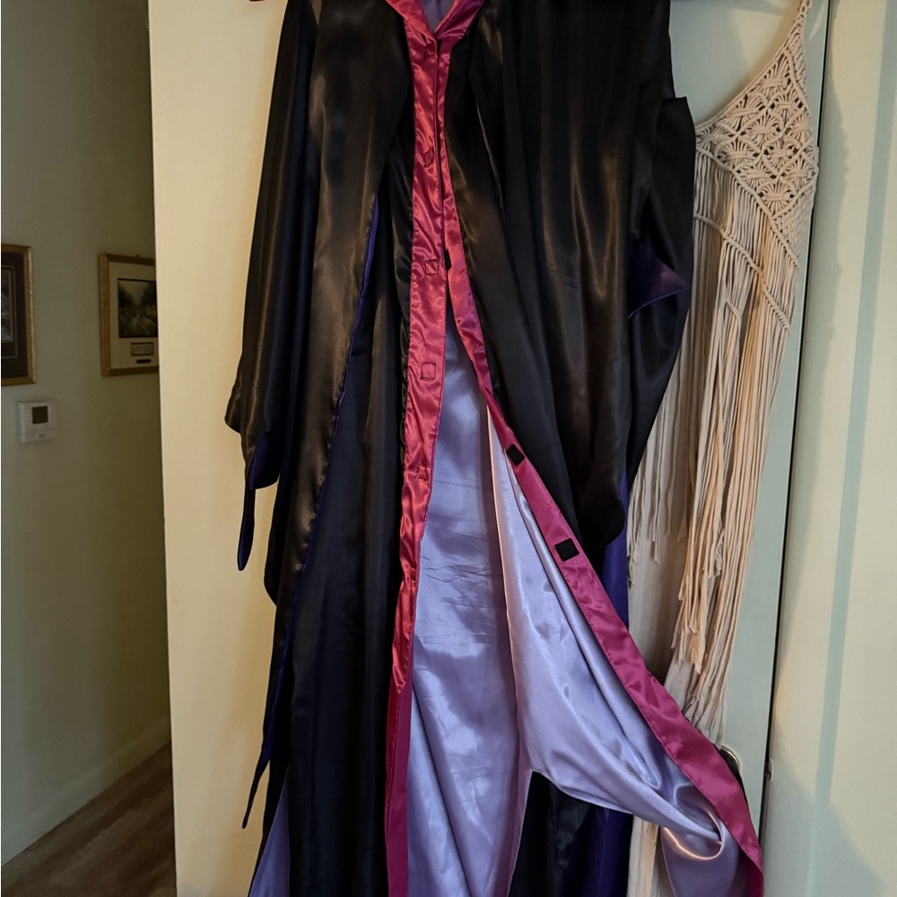 Elegant Black and Purple Satin Robe